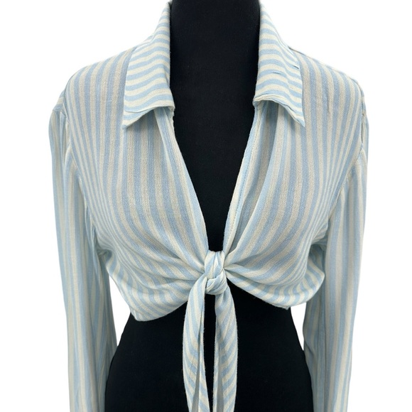 Tularosa Blue and White Striped Crop Top - Picture 2 of 7